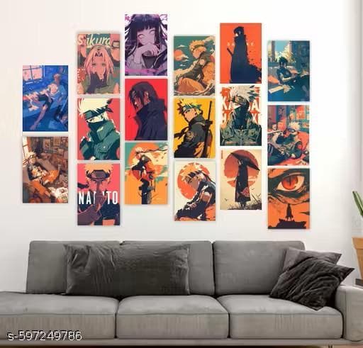 Naruto Wall Posters Anime Room Decor Self Adhesive Wall Posters Kit for Room Decoration Anime Decor Posters (Pack of 16) preview 2